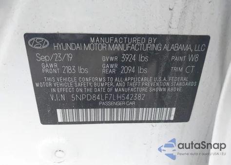 2020 Hyundai Elantra Sel из США, поврежденный, VIN 5NPD84LF7LH542382